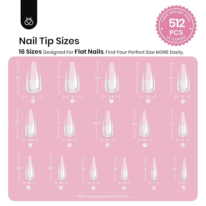 Beetles Tipex Instant Apex Nail Tips, 512Pcs Long Stiletto Pre-Building & Pre-Etched Half Matte Thicker Acrylic Nails Strong Full Cover Extension Press on Nails