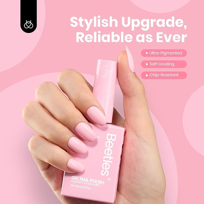 Beetles Pink Gel Polish - Fairy Floss 15ML/0.51Fl Oz, Pastel Light Pink Gel Nail Polish, Soak Off UV LED Lamp Nail Art, Long-Lasting Manicure Salon DIY Home Spring Nails - Gifts for Her