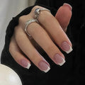 SAVILAND French Press on Nails: Strong-fit Short Suqare Handmade French Tip Nails Nude Long-Wear 150 PCS Nail Tips Natural & Thick Soft Gel Fake Nails DIY Nails Art Home SSProTip X