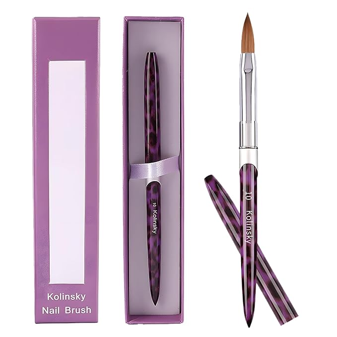 Acrylic Nail Brush Size 10, 100% Kolinsky 3D Art Nail Brush with Purple Leopard Print Metal Handles, Art Design Powder Nail Brush Pen for Nails Extension & Carving, Acrylic Application Tools