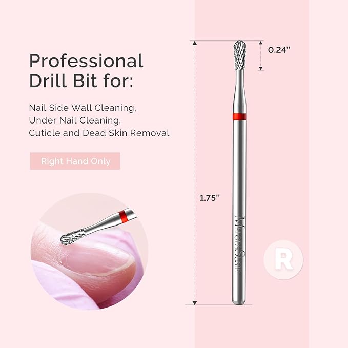 MelodySusie Cuticle Clean Nail Drill Bit, Professional Safety Carbide Under Nail Cleaner Nail Bit for Cuticle Dead Skin Nail Prepare, Two Way Rotate, Manicure Nail Salon Supply, Pear Shape, Fine