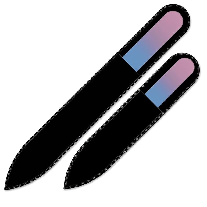 Mont Bleu Set of 2 Color Glass Nail Files - Each File is in Black Pouch - Handmade Gifts for her - Genuine Czech Tempered Glass - Premium Nail File for Women