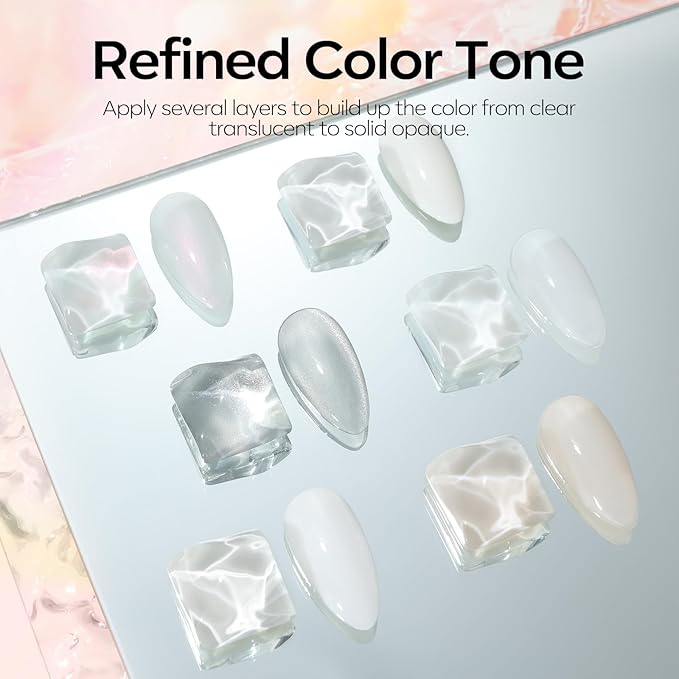 modelones White Gel Nail Polish, 6 Colors Milky White Cat Eye Gel Polish Set with Magnet Nude Jelly Soak Off Nail Kit Manicure DIY Nail Art Salon Home Gift