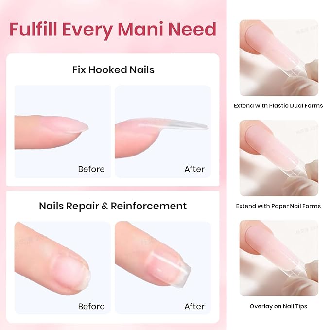 Beetles Poly Extension Gel Nail Kit - 6 Colors Jelly Nude Pink Builder Nail Gel Kit With Slip Solution DIY Home Salon Gift for Women Girls, UV & LED Needed