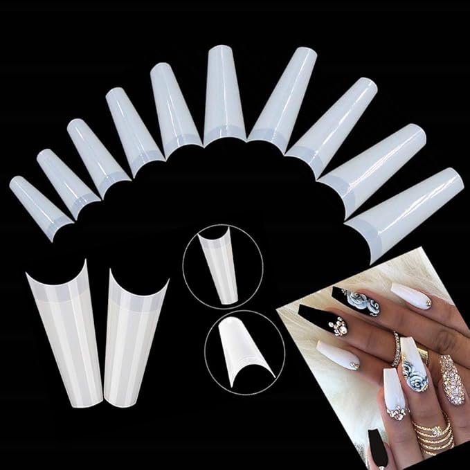 Natural Coffin Acrylic Nails-500pcs Half Cover Nails Coffin Shaped Ballerina Nails Tips Long Acrylic False Fake Nail Artificial, 10 Size with Box