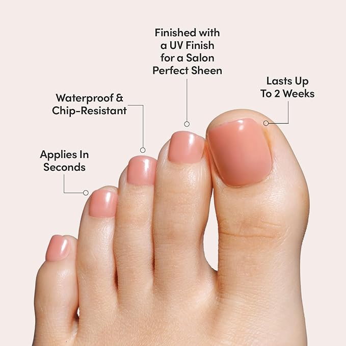 Glamnetic Press On Toenails - Sheer Peach | Natural Peach Semi-Transparent Fake Toe Nails with a Glossy Finish | 16 Sizes - 32 Toe Nail Kit with Glue