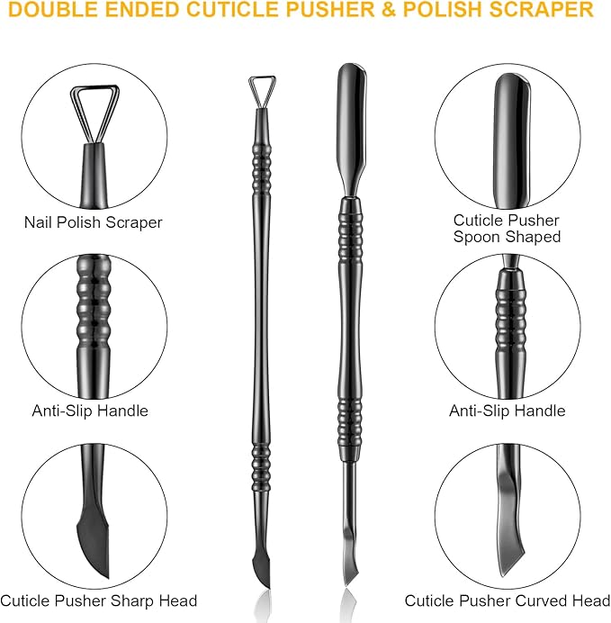 Mudder Acrylic Nail Clippers Kit False Nails Tips Cutter Professional Cuticle Trimmer Nipper Cutter Pusher Remover Stainless Steel Manicure Pedicure Art Tools Set Salon Home(Black)