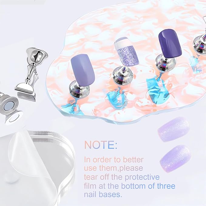 Press On Nail Stand Set - 2 Pcs Aurora Arcrylic Nail Holder for Painting Nails With A Mini Clear Nail Stand Base, Two Color Metal Nail Holders,Reusable Sticky Putty For Nail Art & Display