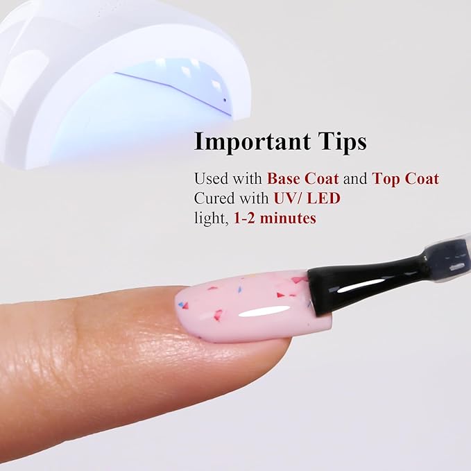 Pastel Gel Polish,0.5 Fl Oz Light Pink Flake Glitter Gel Nail Polish Macaron Spring Summer LED UV Speckled Sparkle Art Starter Manicure Salon DIY Nail