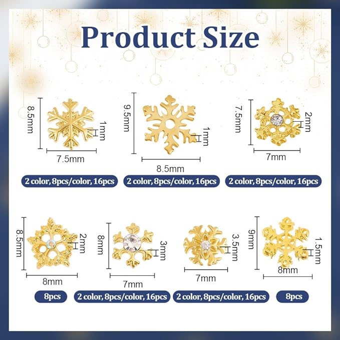 OLYCRAFT 96Pcs Snowflake Resin Fillers 7-Style Winter Theme Resin Fillers Alloy Epoxy Resins Supplies UV Filling Accessories Silver Gold for Resins Jewelry Making