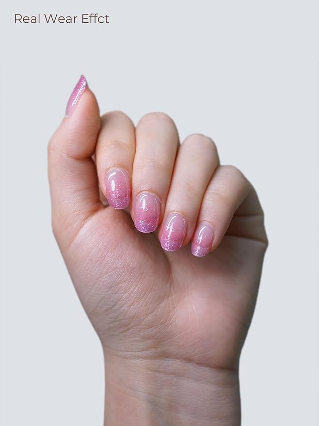 Semi Cured Gel Nail Strips - UV Light Gel Nail Stickers - 20 Long Lasting Salon Quality Wraps (Dawn Haze Pink)