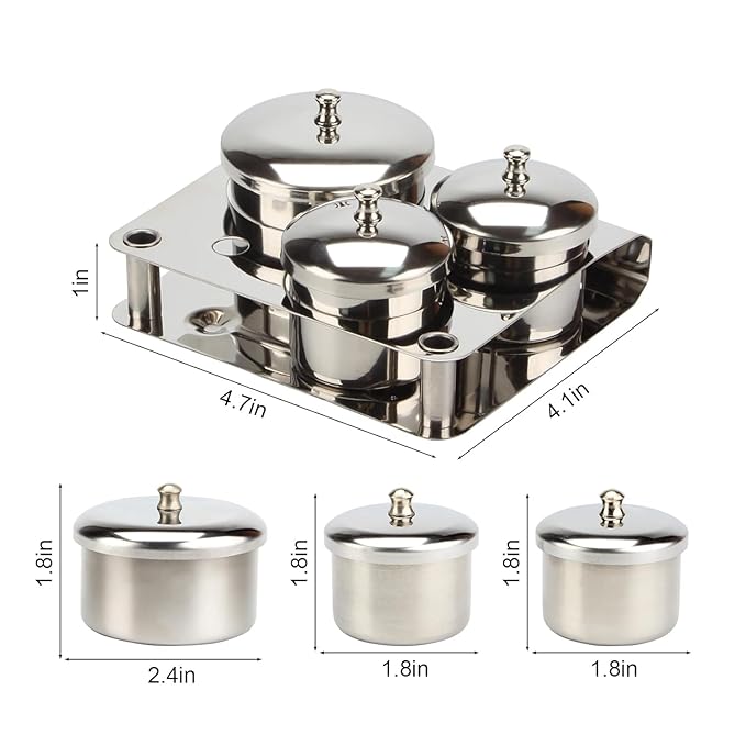 Manicure Stainless Steel Cup Set Nail Art Acrylic Liquid Holder Professional Stainless Steel Storage Box Acrylic Powder Organizer Tray (3PCS)