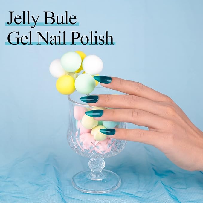Imtiti Aegean Blue Gel Nail Polish, 0.5 fl oz Translucent Blue Green gel polish Color Soak Off UV Lamp Nail Art Manicure Salon DIY Nail Design Christmas Halloween Decoration