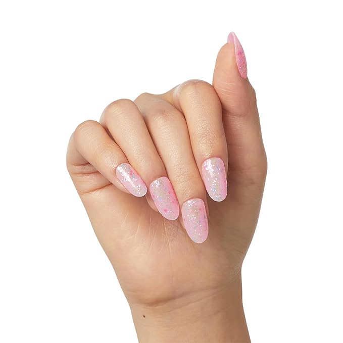 KISS Gel Fantasy, Press On Nails, Nail glue included, 'Diamonds 4 Me', Light Pink, Medium Size, Oval Shape, Includes 28 Nails, 2G Glue, 1 Manicure Stick, 1 Mini File