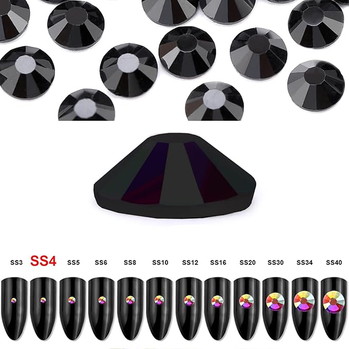 Dowarm 1440 Pieces SS4 Flatback Crystals, 1.5MM Flatback Crystal Rhinestones for Craft Nails Dance Costumes, Non Hotfix, Jet Black
