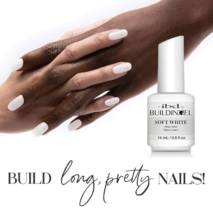 IBD Building Gel, Hard Gel Nail Extension, Soft White - for Nails Extensions, Sculpting, & Overlays, Self-Leveling UV/LED for Strong Nails, 0.5 oz