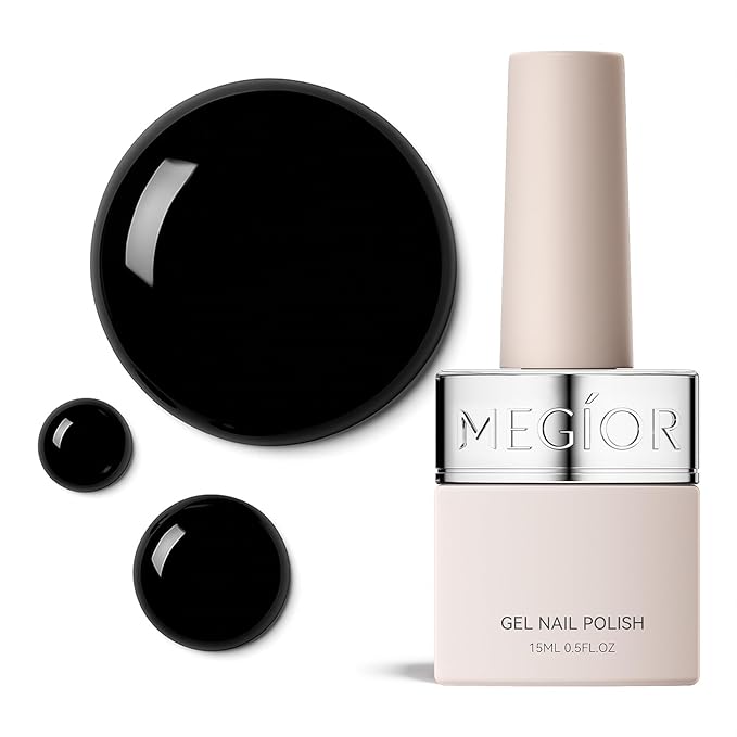 MEGIOR Black Gel Nail Polish 0.5 Fl Oz Black Soak Off UV LED Lamp Light Cure Gel Polish Kit for Salon and Nail Art Starter Manicure DIY at Home