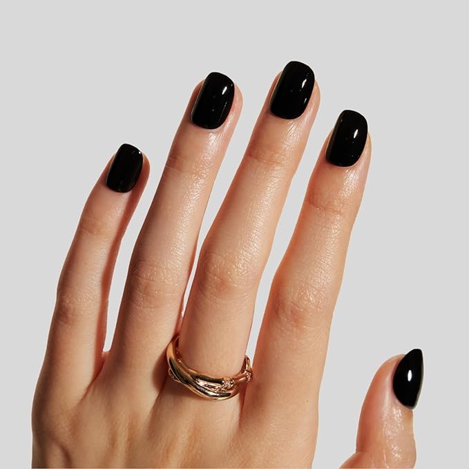 LAMIMOSA 32Pcs Solid Black Press on Nails Extra Short Round - Soft Gel Fake Nails in 16 Sizes, Reusable Solid Color Glue on Nails Kit, ONYX