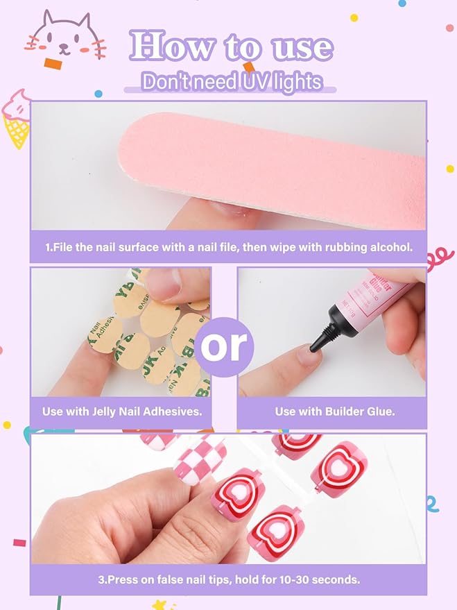EBANKU 130 Pcs Press on Nail Kids, 5 Pack French Heart Kid Flase Nails Kit with Nail Glue Set Fake Nail for Girls Nail DIY Salon Home Decor