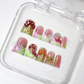 Duck Press on Nails Short Fake Nails Handmade Press on Nails Cute 3D Mushroom Butterfly Designs Thicked False Nails Green Pink Gradient Artificial Nails Pearl Stick on Nail for Women (S)