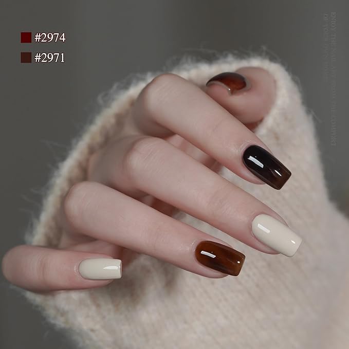 GAOY Jelly Dark Green Brown Gel Nail Polish Set, 6 Transparent Colors Sheer Red Fall Colors Soak Off UV Light Cure Gel Polish Kit for Salon and Nail Art DIY at Home