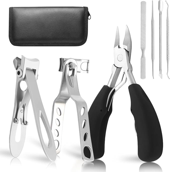 Toenail Clippers for Seniors Thick Toenails, Heavy Duty Toe Nail Clippers Adult Thick Nails Long Handle, 360° Rotating Nail Clipper, Large Toenail Clippers for Thick Nails 7Pcs