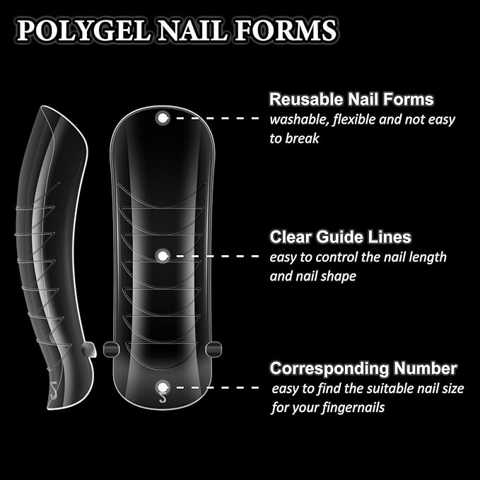 288Pcs Polygel Nail Forms Starter Kit 12 Style Poly Gel Nail Extension Molds Full Cover Dual Forms with Silicone Stickers Manicure Tools for Coffin Square Almond French Nail Art Designs
