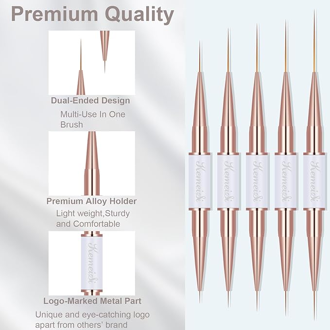 Nail Art Brush Set, 9PCS Double-Ended Acrylic Liner Brush Dotting Pen for Gel Polish, Nail Design Tools for Professional Manicure DIY Home Salon