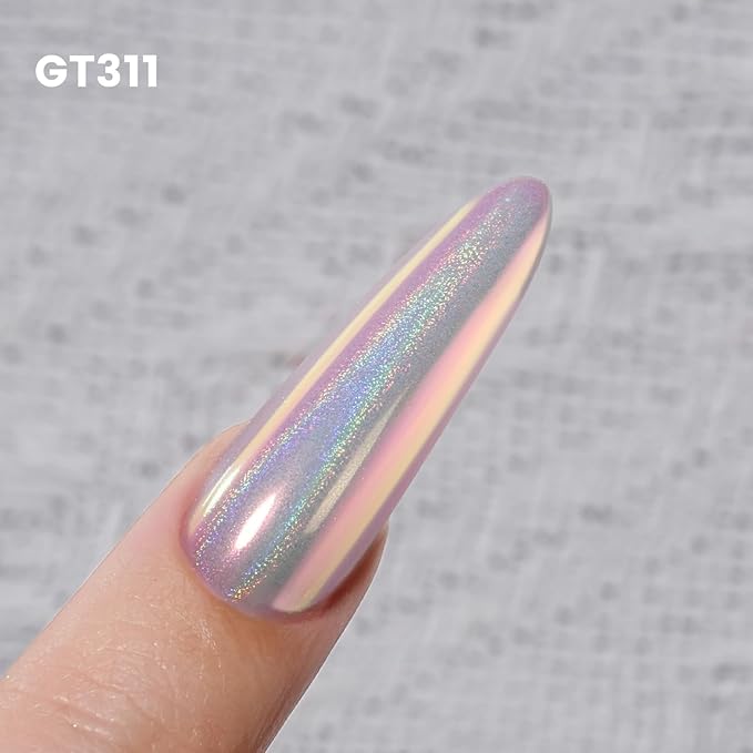 Yokefellow GleamTap Cushion Holographic Aurora Chrome Nail Powder -Holo Nail Art Glitter Decoration Manicure Pigment for Nail Salon(GT311 Pinkstar Prism/Blue Pink with Pink Sheen and Holo Aura)