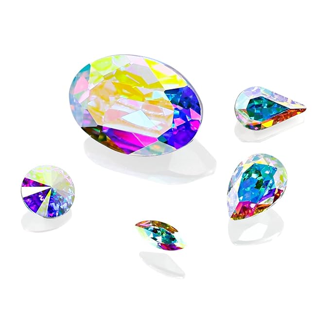 DONGZHOU 100pcs Mix Shape Crystal AB Nail Art Rhinestone Gems Point Back Fancy Stone Sew On Rhinestone Loose Crystal Sewing for Clothing Wedding Dress Nail Art Shoes Bags DIY Crafts