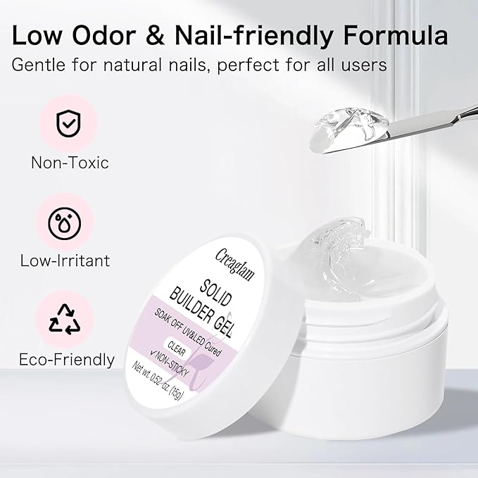 Solid Builder Nail Gel for 3D Sculpting, Nail Extension & Art, Perfect for Chrome Powder, Glitter and Rhinestones - 15g Jar for DIY Home Salon Use