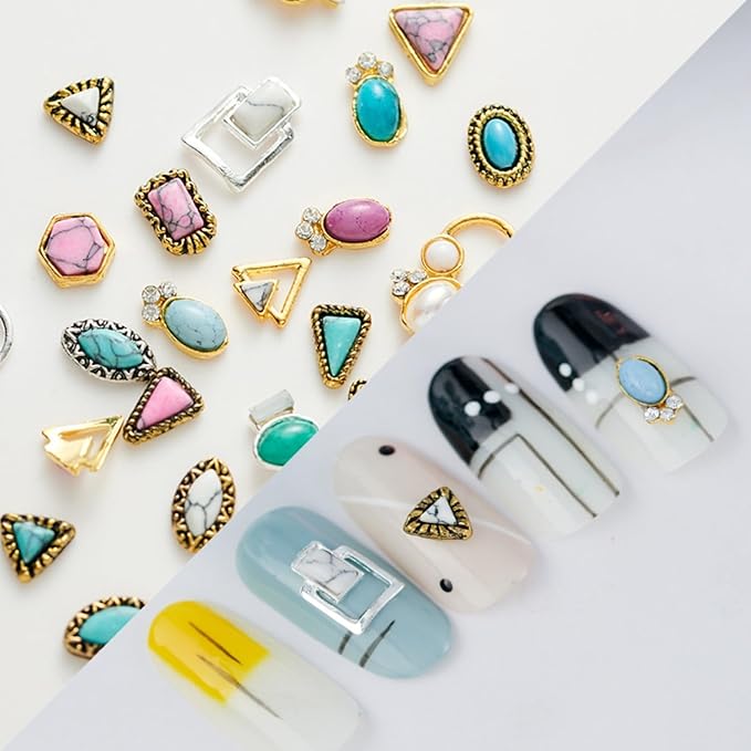 Turquoise Nail Art 3D Nail Products with Hollowed Out Design Nail Accessories Western Nail Art Retro Pendants Suitable for DIY Nail Art (150pcs)