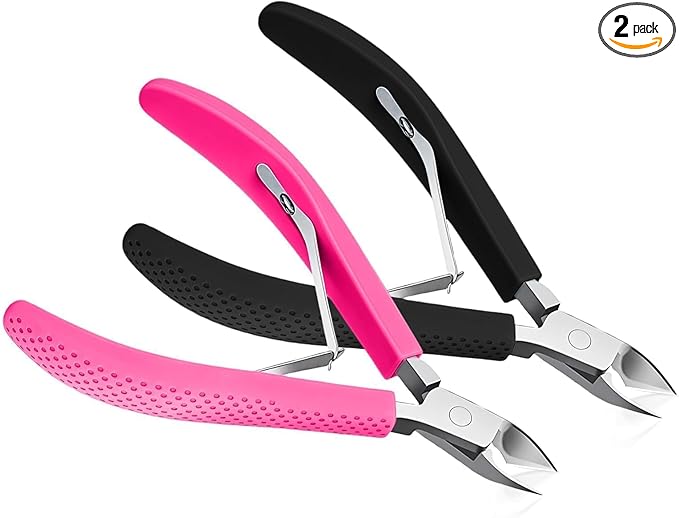 Fine Edge Cuticle Trimmer & Nippers, Scissors, Silicone Handle Nail Tools for Precise Removal, Durable Washable Cuticle Cutter & Remover Nail Clippers (Black/Rose 2PCS)