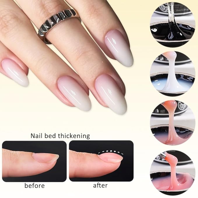 Builder Gel for Nails, 4 Colors Thickening Builder Nail Gel Clear Milky White Nude Pink Nail Strengthener Gels Kit with Brush Pen Soak Off UV Polish Nail Extension Manicure Supplies
