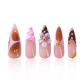 LOVFUL Short French Tip Press on Nails Berry Mocha | Handmade Acrylic Press ons| Reusable Fake False Nails | Stiletto Classic Regular 1.3in | H700-S