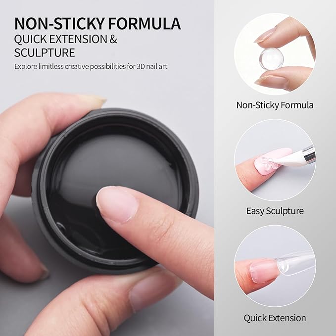 3D Gel Nail Art Kit-Pearl White Solid Builder Gel for Nails 3D Sculpting Carving Building Modeling Hard Extension for Beginner DIY Salon at Home Cured Needed