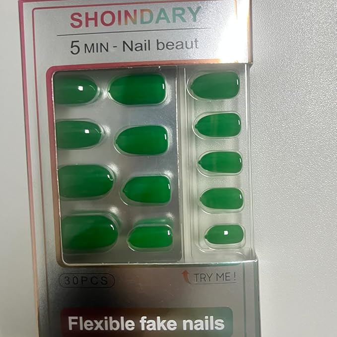 St. Patrick's Day Press on Nails Medium Fake Nails Emerald Green Acrylic False Nails Press ons Full Cover Reusable Glue on Artificial Nails for Women Girls