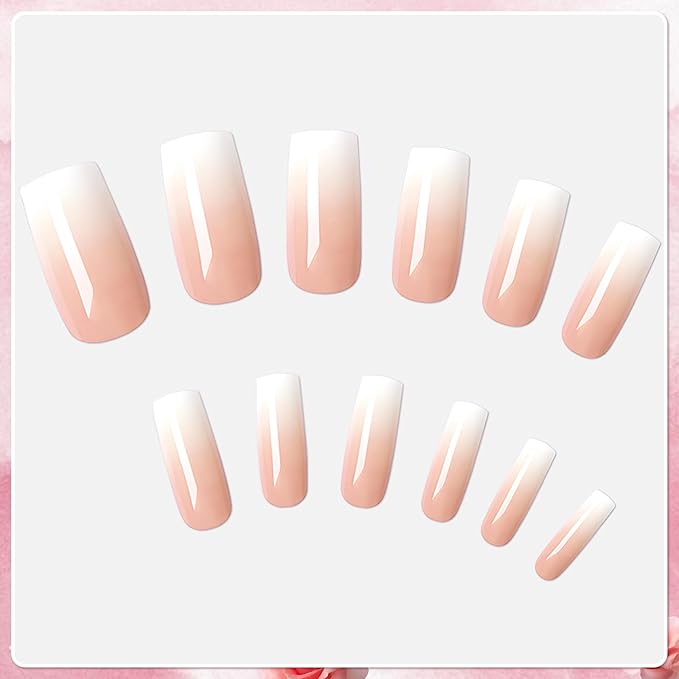 AddFavor 240pc Ombre Square Press on Nails Long Fake Nails - Glue on Nails Square Acrylic Nails Press ons Nail Tips Long Stick on Nails with Nail Glue and Adhesive Tabs for Women