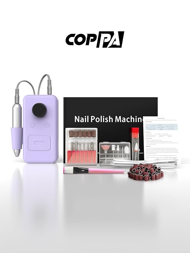 COPPA Portable Nail Drill, NDK106 Electric Nail Drill Professional Kit with 12 Bits 31 Sanding Bands, 45000RPM Rechargeable Nail Drills Machine for Acrylic Nails Gel Polishing Removing, Home & Salon