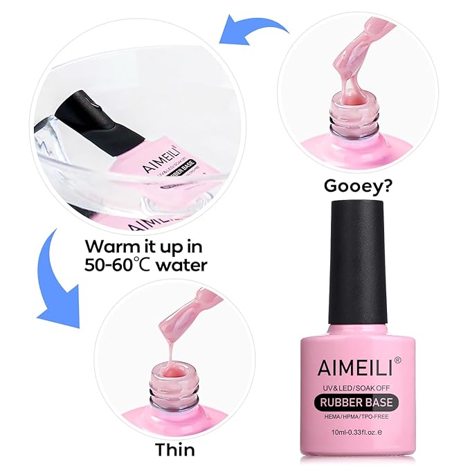 AIMEILI Hema Free Rubber Base Gel For Nails, Soak Off U V LED Clear Sheer Gel Nail Polish, 4 in 1 Nail Strengthen/Enhance/Base Coat/Color - (439) 10ml