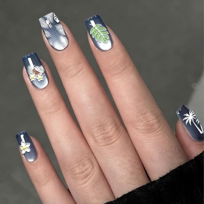PH PandaHall 3pcs Tropical Style Nail Stamping Plates, Tree Leaves Nail Art Templates Coconut Tree Sandbeach Stainless Steel Image Plate Art Stencils for Summer DIY Print Manicures Salon Design