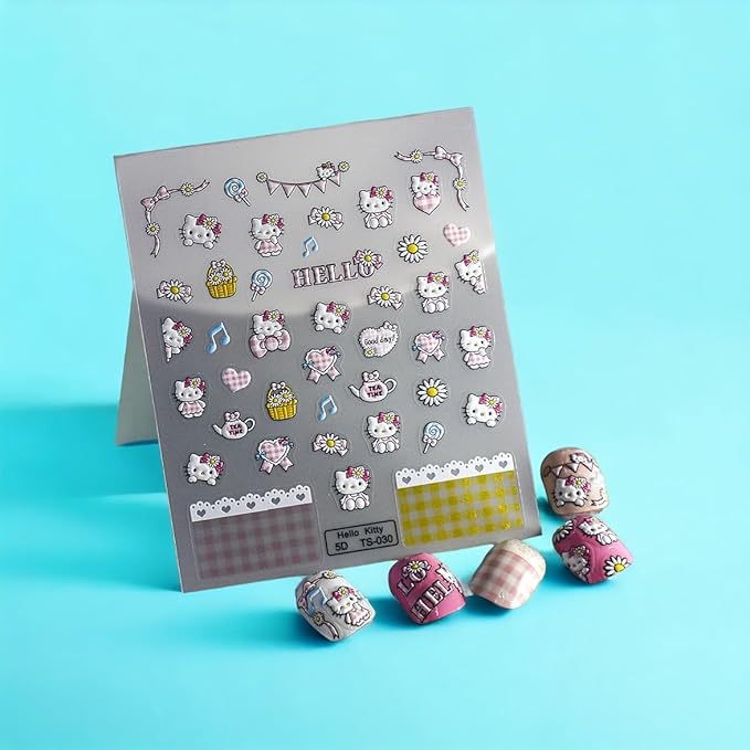 Anime Nail Stickers 5D 3D Embossed Japanese Kawaii Nail Art Decals for Unisex DIY Design, Self Adhesive Nail Stickers for Natural Gel Press On Nails, Cute Otaku Cosplay Gift Pink (KIT)