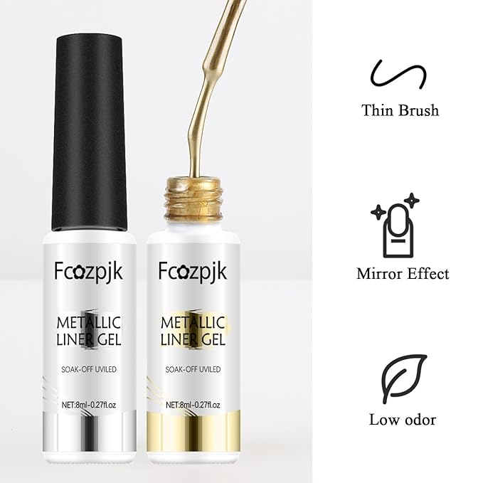 Metallic Gel Nail Polish 2PCS Chrome Gel Liner Nail Art Gold Silver Gel Polish 8ml Mirror Effect Painting Nail Gel with Build in Thin Brush Soak Off UV/LED Nail Polish Manicure Supplies