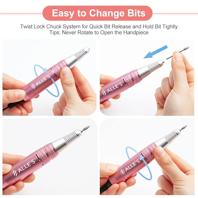 Professional Nail Drill Machine 30000 RPM Efile Electric Nail Filer Kit for Finger Toe Nails, Acrylic Gel Nails, Manicure Pedicure Drill with 6Pcs Nail Bits, 106Pcs Sanding Bands - Pink