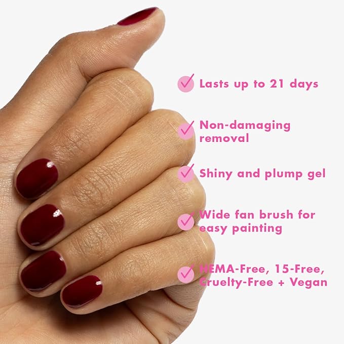 Olive & June Gel Polish | Valentine's Day | UV LED Nail Lamp Needed | Long Lasting Formula | Up to 21 Days of Wear | Damage-Free Removal | Salon-Quality Manicure, Pedicure | Obsessed | Dark Ruby