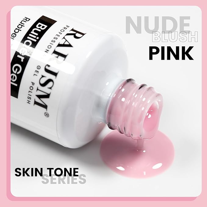 RARJSM Blush Pink Rubber Base Gel Nail Polish Nude Skin Tone Rubber Base Gel for Nails Natural Nude Color French Manicure Brush on Extend Buildergel Soak Off Curing Requires 15ml Salon Home DIY Use