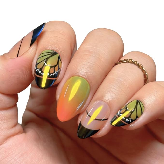 Maniology Press-On Nails Fairycore | Short Almond Shape Nail Tips – Whimsical Butterfly Wings & Fantasy-Themed Designs, Reusable, Durable & Easy Application, 30-Piece 15 Sizes False Nails Kit