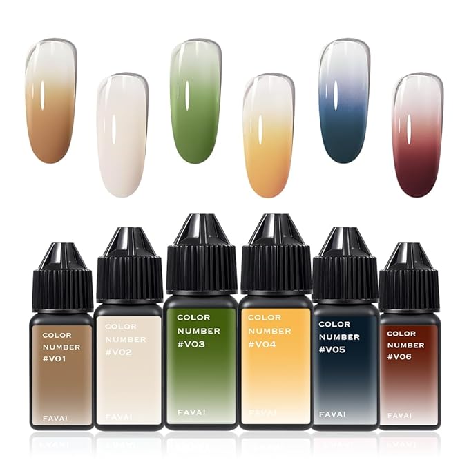FAVAI 6 Colors Airbrush Gel Nail Polish 6 * 15ml - Vintage Collection (#V), Gel Polish Art Manicure Salon DIY at Home for Women, Ombre Nail Polish