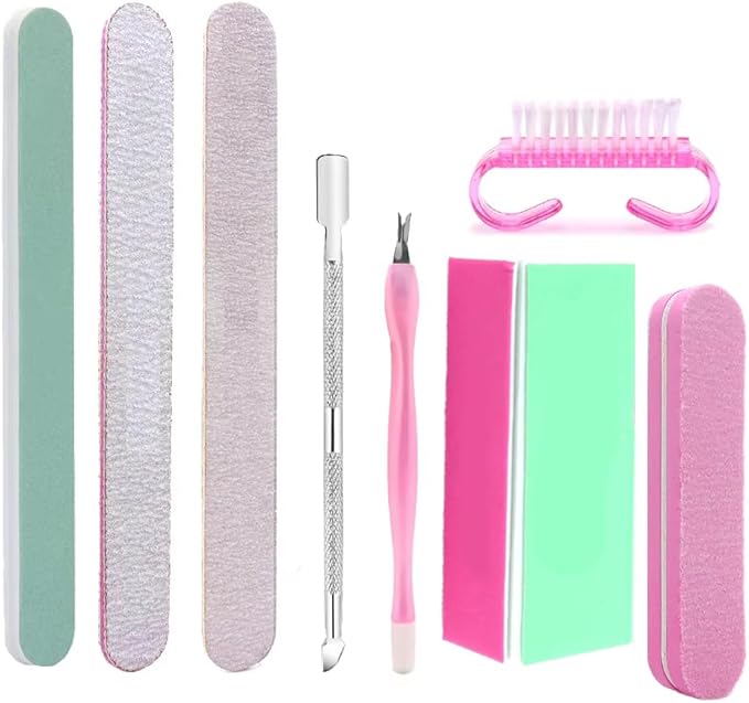 YIMART 8Pcs Nail Manicure Care Tool Kit Set with Nail Buffer Block, Nail Files, Nail Dust Cleaning Brush, Nail Pusher and Nail Trimming Tools