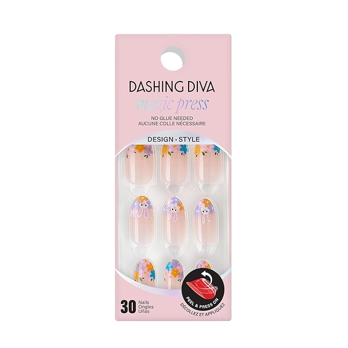Dashing Diva Magic Press Nail Set - Hop Scotch - Medium Almond Press On Nails - Long Lasting Gel - Lasts Up to 10 Days - Easter Gel Set - 4-Piece Manicure Kit with 30 Nails